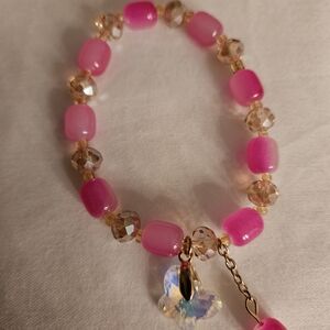 Glass Pink Beaded Bracelet with Butterfly Charm